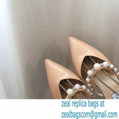 Jimmy Choo Heel 6.5cm Aurelie Pointed Pumps Patent Nude with Pearl Embellishment 2021 - Click Image to Close