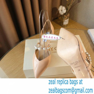 Jimmy Choo Heel 6.5cm Aurelie Pointed Pumps Patent Nude with Pearl Embellishment 2021 - Click Image to Close