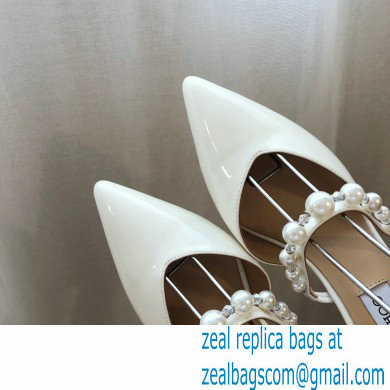 Jimmy Choo Heel 6.5cm Aurelie Pointed Pumps Patent White with Pearl Embellishment 2021 - Click Image to Close