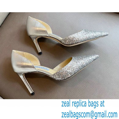Jimmy Choo Heel 6.5cm ESTHER Pointed Pumps Glitter Silver 2021