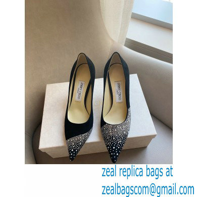 Jimmy Choo Heel 6.5cm Love Pumps Crystal Covered Suede Black 2021 - Click Image to Close