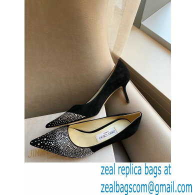 Jimmy Choo Heel 6.5cm Love Pumps Crystal Covered Suede Black 2021