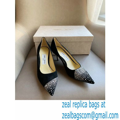 Jimmy Choo Heel 6.5cm Love Pumps Crystal Covered Suede Black 2021