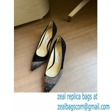 Jimmy Choo Heel 6.5cm Love Pumps Crystal Covered Suede Black 2021