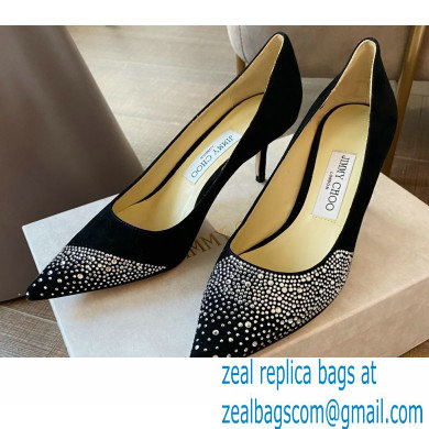 Jimmy Choo Heel 6.5cm Love Pumps Crystal Covered Suede Black 2021