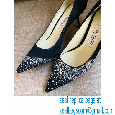 Jimmy Choo Heel 6.5cm Love Pumps Crystal Covered Suede Black 2021 - Click Image to Close