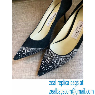 Jimmy Choo Heel 6.5cm Love Pumps Crystal Covered Suede Black 2021