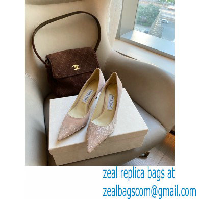 Jimmy Choo Heel 6.5cm Love Pumps Crystal Covered Suede Nude Pink 2021