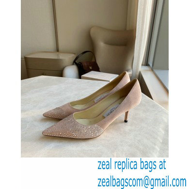 Jimmy Choo Heel 6.5cm Love Pumps Crystal Covered Suede Nude Pink 2021