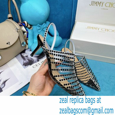 Jimmy Choo Heel 6.5cm Thu Crystal Stud Point Toe Heels Black 2021 - Click Image to Close