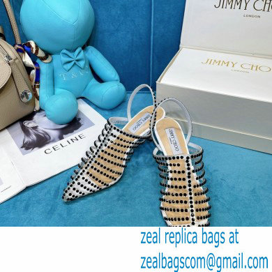 Jimmy Choo Heel 6.5cm Thu Crystal Stud Point Toe Heels White 2021 - Click Image to Close