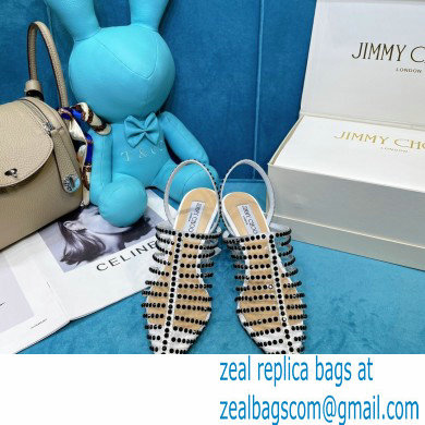 Jimmy Choo Heel 6.5cm Thu Crystal Stud Point Toe Heels White 2021 - Click Image to Close