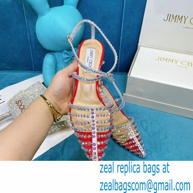 Jimmy Choo Heel 6.5cm Thu Crystal Stud Point Toe Sandals Red 2021 - Click Image to Close
