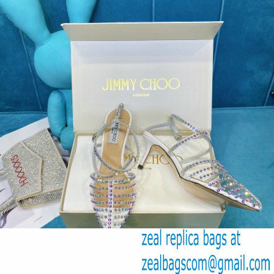Jimmy Choo Heel 6.5cm Thu Crystal Stud Point Toe Sandals White 2021 - Click Image to Close