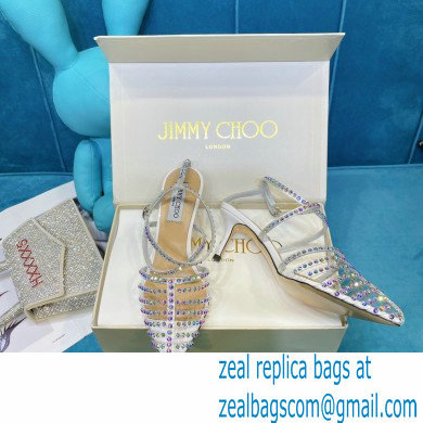 Jimmy Choo Heel 6.5cm Thu Crystal Stud Point Toe Sandals White 2021