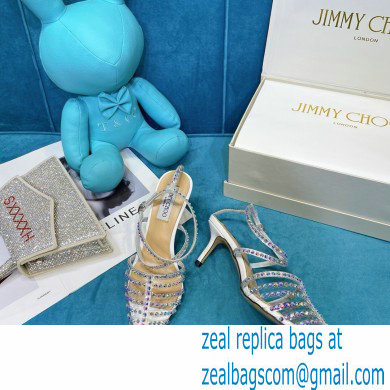 Jimmy Choo Heel 6.5cm Thu Crystal Stud Point Toe Sandals White 2021