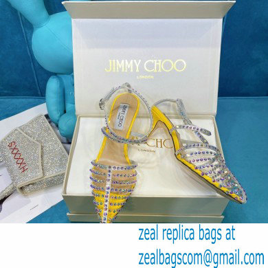 Jimmy Choo Heel 6.5cm Thu Crystal Stud Point Toe Sandals Yellow 2021