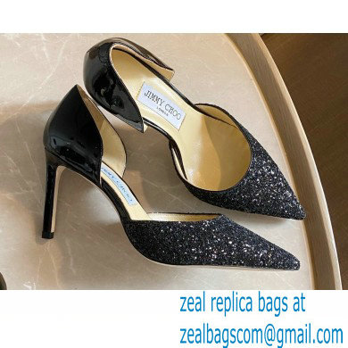 Jimmy Choo Heel 8.5cm ESTHER Pointed Pumps Glitter Black 2021