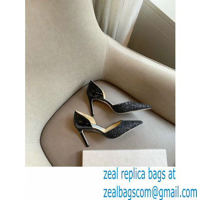 Jimmy Choo Heel 8.5cm ESTHER Pointed Pumps Glitter Black 2021