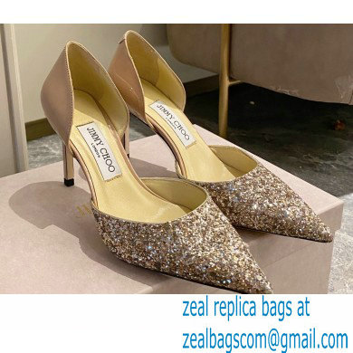 Jimmy Choo Heel 8.5cm ESTHER Pointed Pumps Glitter Gold 2021