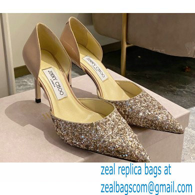 Jimmy Choo Heel 8.5cm ESTHER Pointed Pumps Glitter Gold 2021 - Click Image to Close