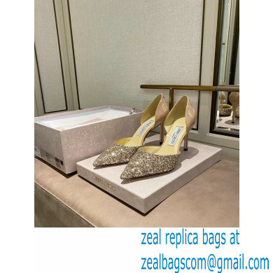 Jimmy Choo Heel 8.5cm ESTHER Pointed Pumps Glitter Gold 2021 - Click Image to Close