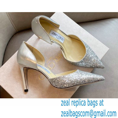 Jimmy Choo Heel 8.5cm ESTHER Pointed Pumps Glitter Silver 2021 - Click Image to Close