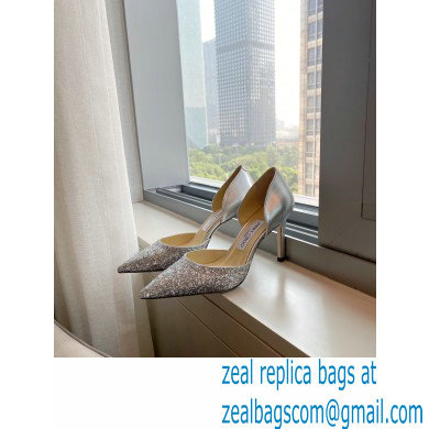 Jimmy Choo Heel 8.5cm ESTHER Pointed Pumps Glitter Silver 2021