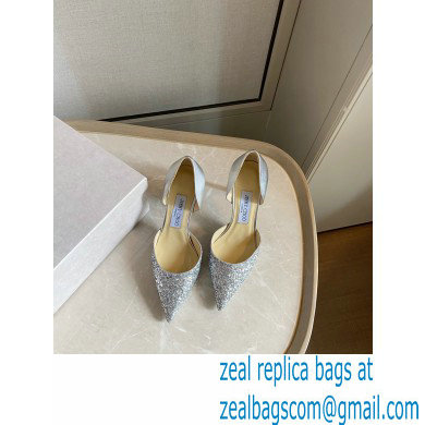 Jimmy Choo Heel 8.5cm ESTHER Pointed Pumps Glitter Silver 2021 - Click Image to Close