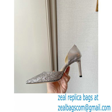 Jimmy Choo Heel 8.5cm ESTHER Pointed Pumps Glitter Silver 2021