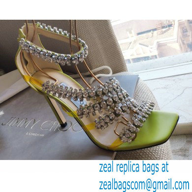 Jimmy Choo Heel 8.5cm Josefine Sandals Light Green with Crystal Embellishment 2021 - Click Image to Close