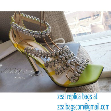 Jimmy Choo Heel 8.5cm Josefine Sandals Light Green with Crystal Embellishment 2021