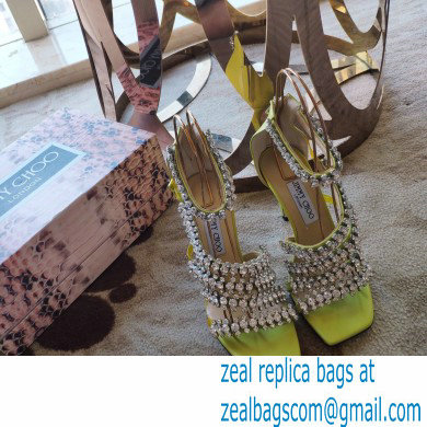 Jimmy Choo Heel 8.5cm Josefine Sandals Light Green with Crystal Embellishment 2021