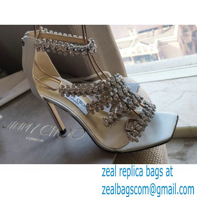 Jimmy Choo Heel 8.5cm Josefine Sandals White with Crystal Embellishment 2021 - Click Image to Close