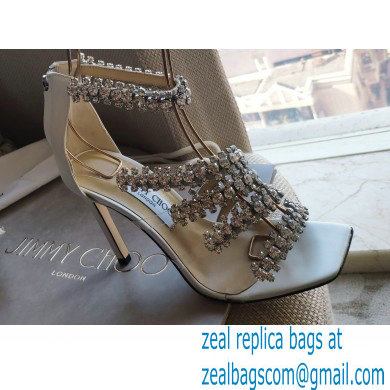 Jimmy Choo Heel 8.5cm Josefine Sandals White with Crystal Embellishment 2021