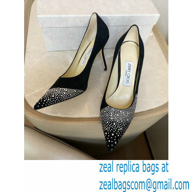 Jimmy Choo Heel 8.5cm Love Pumps Crystal Covered Suede Black 2021 - Click Image to Close