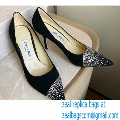 Jimmy Choo Heel 8.5cm Love Pumps Crystal Covered Suede Black 2021 - Click Image to Close