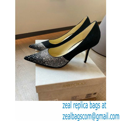 Jimmy Choo Heel 8.5cm Love Pumps Crystal Covered Suede Black 2021