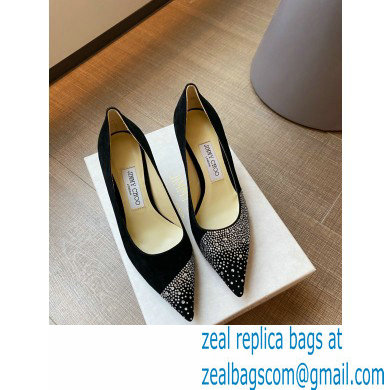 Jimmy Choo Heel 8.5cm Love Pumps Crystal Covered Suede Black 2021