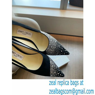 Jimmy Choo Heel 8.5cm Love Pumps Crystal Covered Suede Black 2021