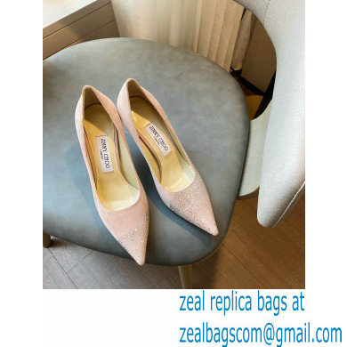 Jimmy Choo Heel 8.5cm Love Pumps Crystal Covered Suede Nude Pink 2021 - Click Image to Close