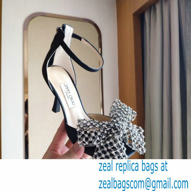 Jimmy Choo Heel 8.5cm MANA Sandals Black with Crystal Bow Clasp 2021