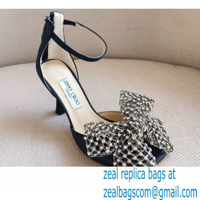 Jimmy Choo Heel 8.5cm MANA Sandals Black with Crystal Bow Clasp 2021 - Click Image to Close