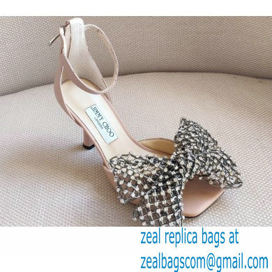 Jimmy Choo Heel 8.5cm MANA Sandals Nude with Crystal Bow Clasp 2021 - Click Image to Close