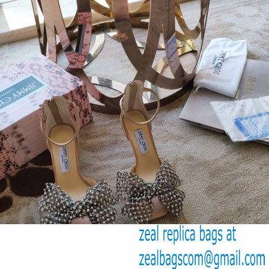 Jimmy Choo Heel 8.5cm MANA Sandals Nude with Crystal Bow Clasp 2021