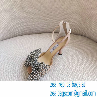 Jimmy Choo Heel 8.5cm MANA Sandals Nude with Crystal Bow Clasp 2021