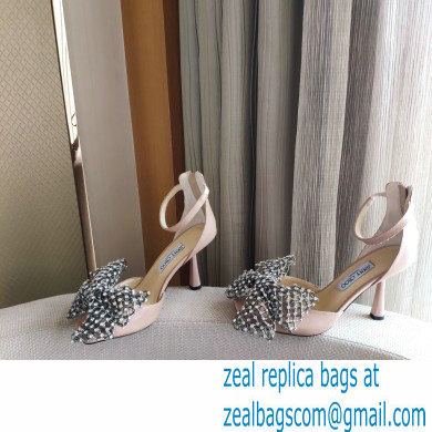 Jimmy Choo Heel 8.5cm MANA Sandals Nude with Crystal Bow Clasp 2021