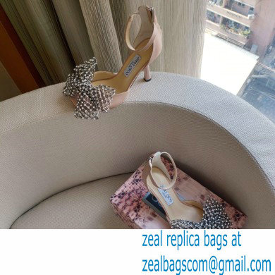 Jimmy Choo Heel 8.5cm MANA Sandals Nude with Crystal Bow Clasp 2021