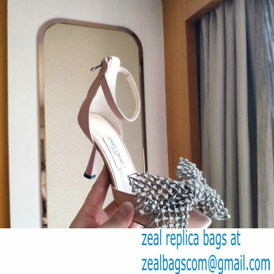 Jimmy Choo Heel 8.5cm MANA Sandals Nude with Crystal Bow Clasp 2021