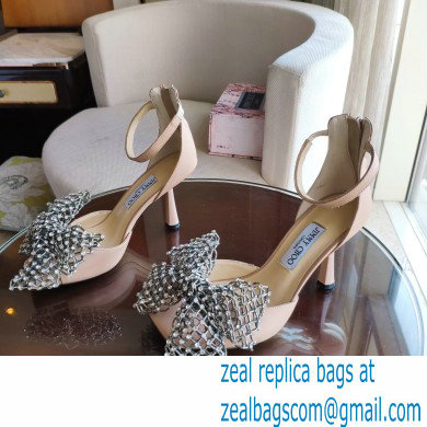 Jimmy Choo Heel 8.5cm MANA Sandals Nude with Crystal Bow Clasp 2021